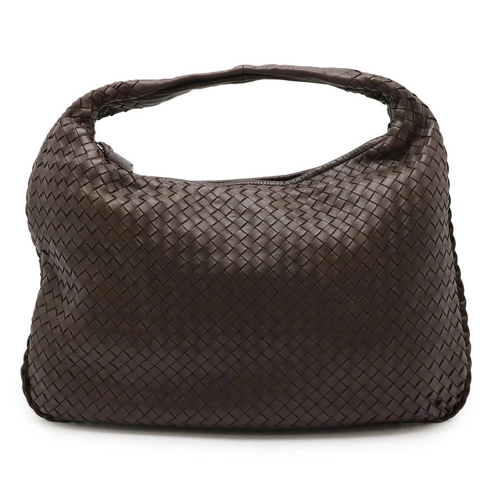 BOTTEGA VENETA Intrecciato Shoulder Bag Hobo Handbag Leather Dark Brown